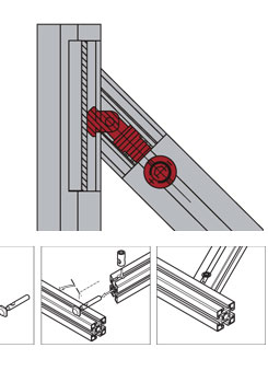 鋁型材斜角連接件安裝示意圖 鋁型材斜角連接件安裝示意圖